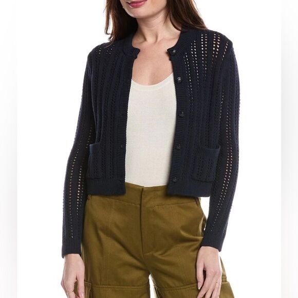 A.L.C. $395 Tilly open-knit cotton-blend cardigan in black - Picture 7 of 12